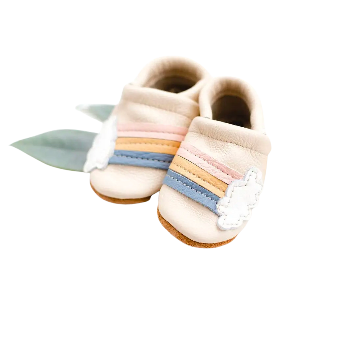 Rainbow on Cream Leather Baby Shoes
