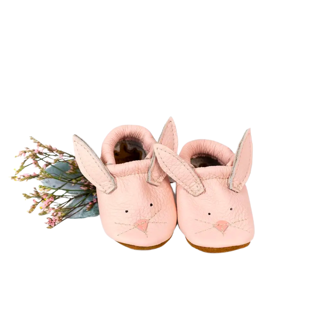 Cute Critters Pink Bunnies Leather Baby Shoes
