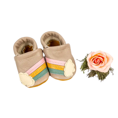 Rainbow on Beige Leather Baby Shoes