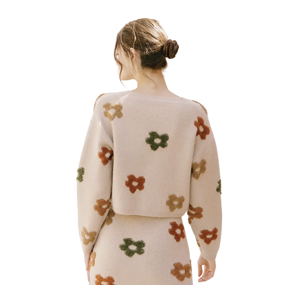 Multi-Color Daisy Cropped Knit Sweater