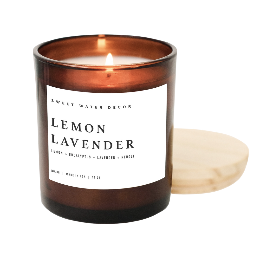 Lemon Lavender Soy Candle | 11 oz Amber Jar Candle