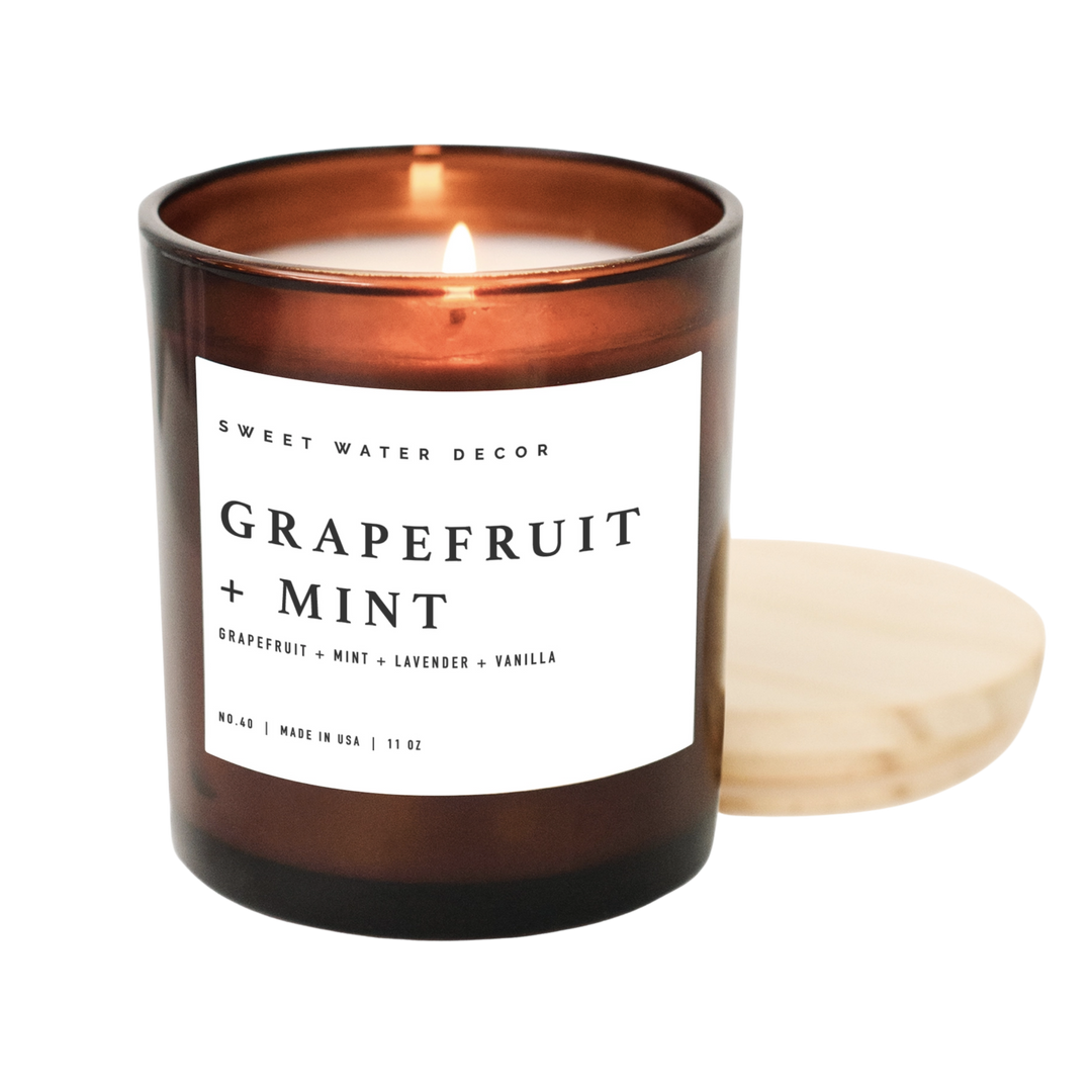 Grapefruit + Mint Soy Candle | Large Amber Jar