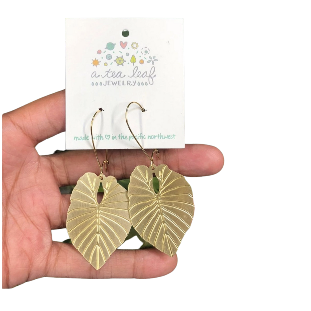 Alocasia Leaf Earrings - Long Wires