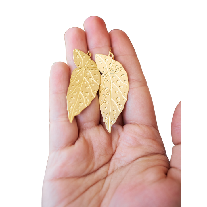 Polka Dot Begonia Leaf Earrings