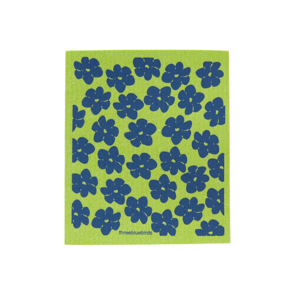 Blue Poppies on Green Swedish Dishcloth