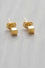 Gold Cube Post Earrings