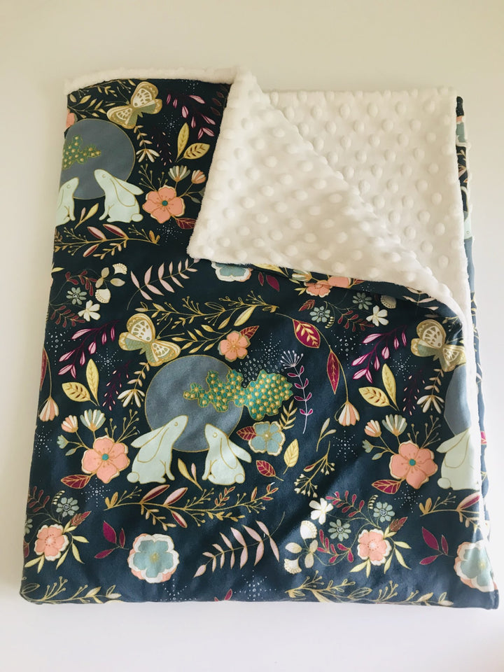 Organic Cotton Jersey + Minky Baby Blanket - Bunny Day Dream