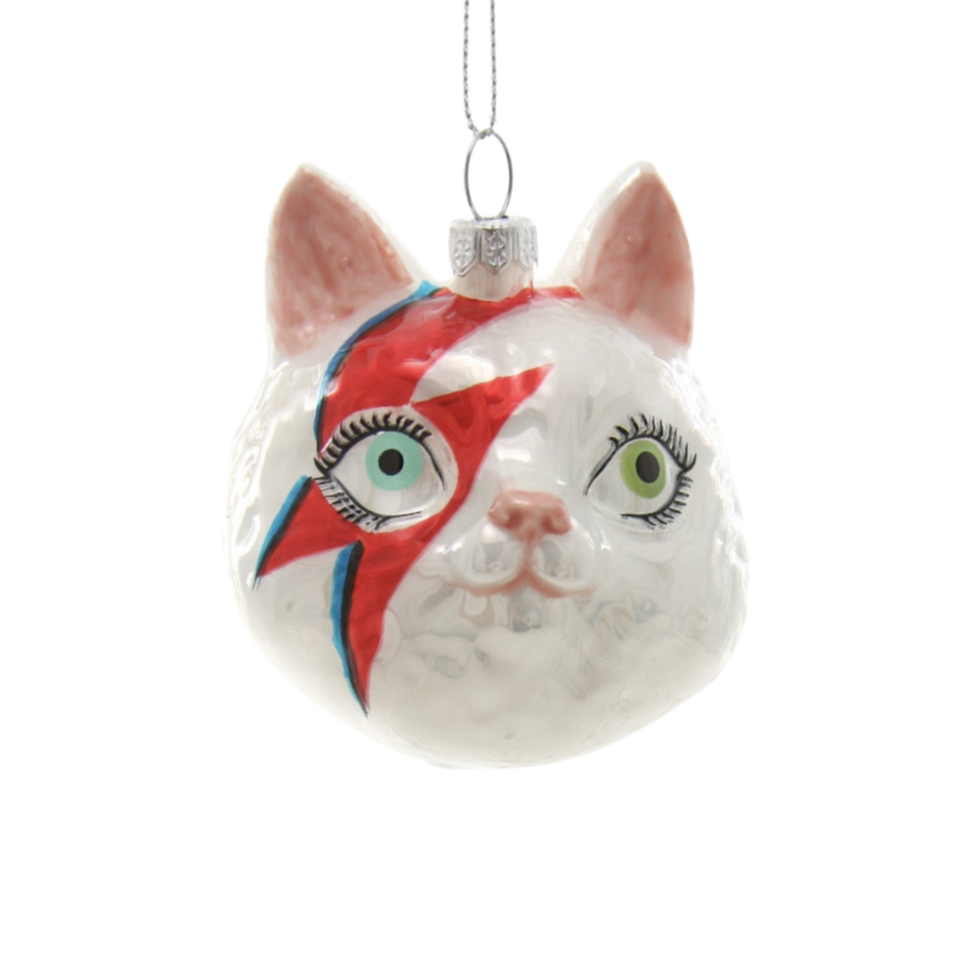 Meowie Bowie Glass Ornament