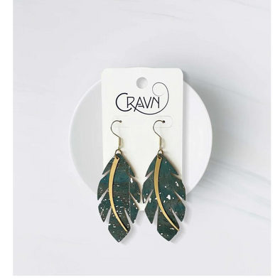 Cork Feather and Brass Earrings