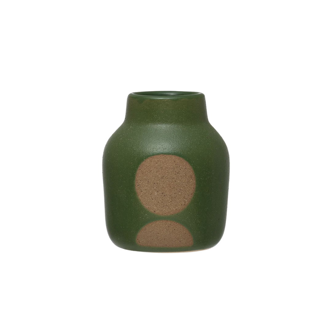 Stoneware Vase with Circle Design in Green
