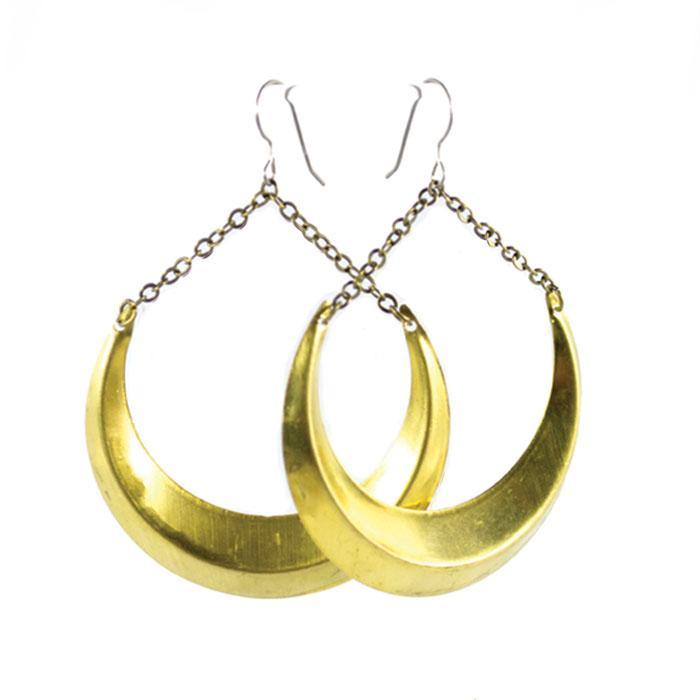 Large Crescent Moon Brass Earrings