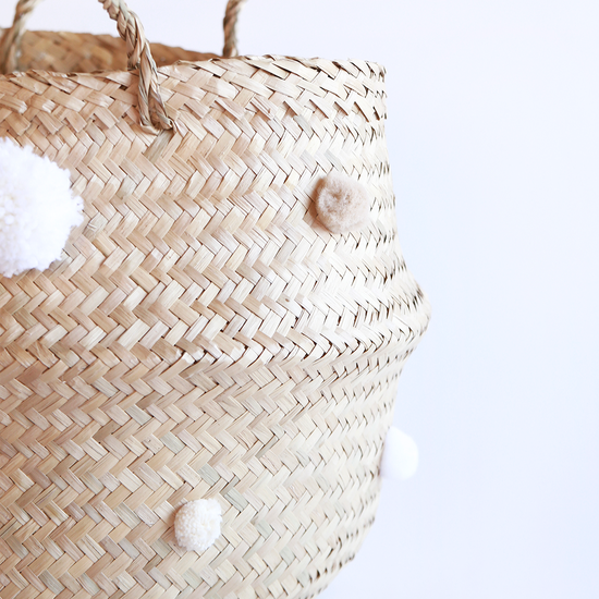 White Pom Pom Basket