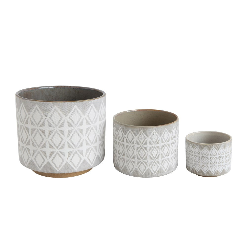 Grey Stoneware Planter with White Starburst Pattern