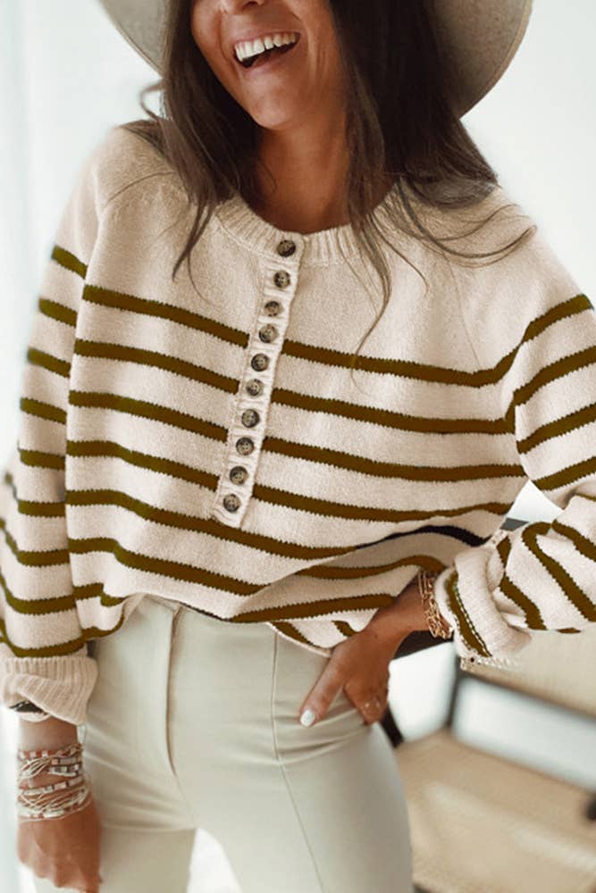 Stripe Button Sweater