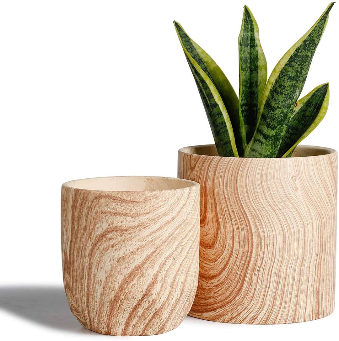 Wood Pattern Ceramic Planter
