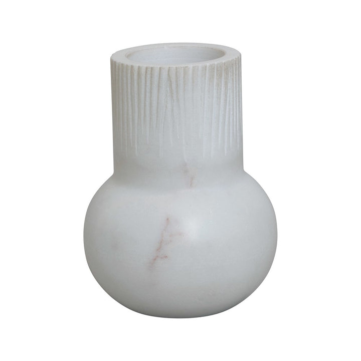 White Marble Vase with Carved Pattern