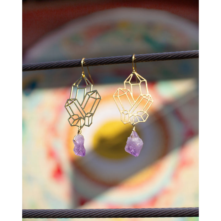 Crystal Cluster with Amethyst Earrings