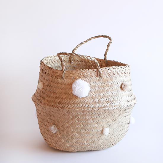 White Pom Pom Basket