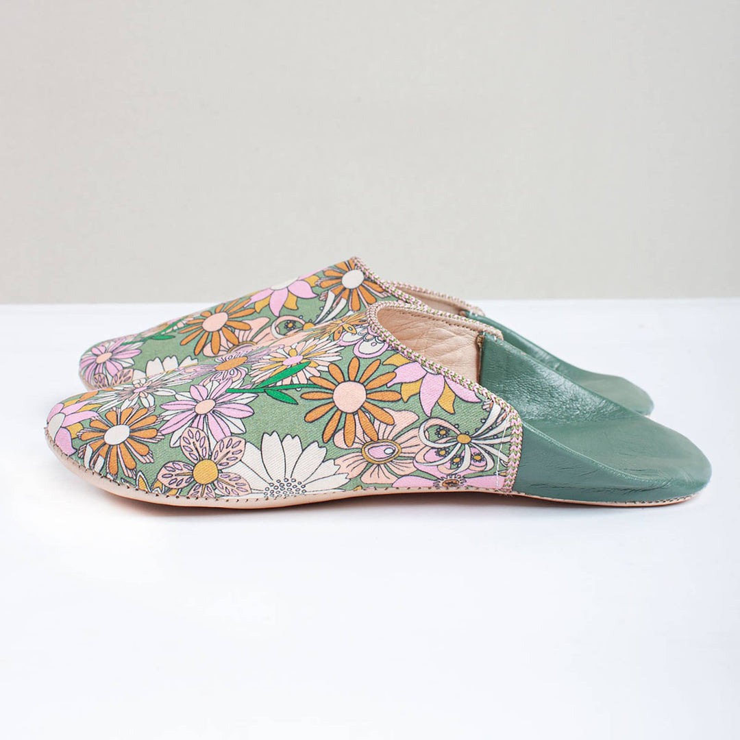 Margot Babouche Slippers - Olive Floral