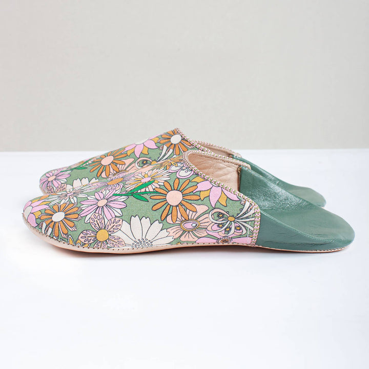 Margot Babouche Slippers - Olive Floral