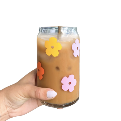 Pink Lemonade Retro Flower Glass Cup - Not Dishwasher Safe