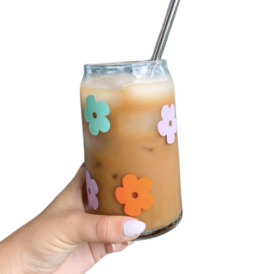 Wildflower Sunset Retro Flower Glass Cup - Not Dishwasher Safe