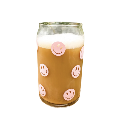 Pink Smiley Glass Cup - Not Dishwasher Safe