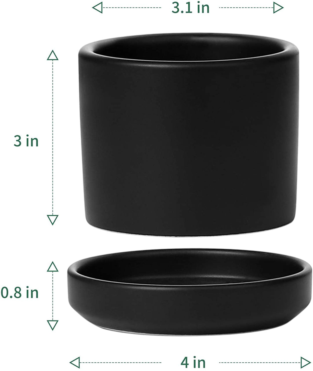 3 Inch Black Cylinder Ceramic Plant Pot