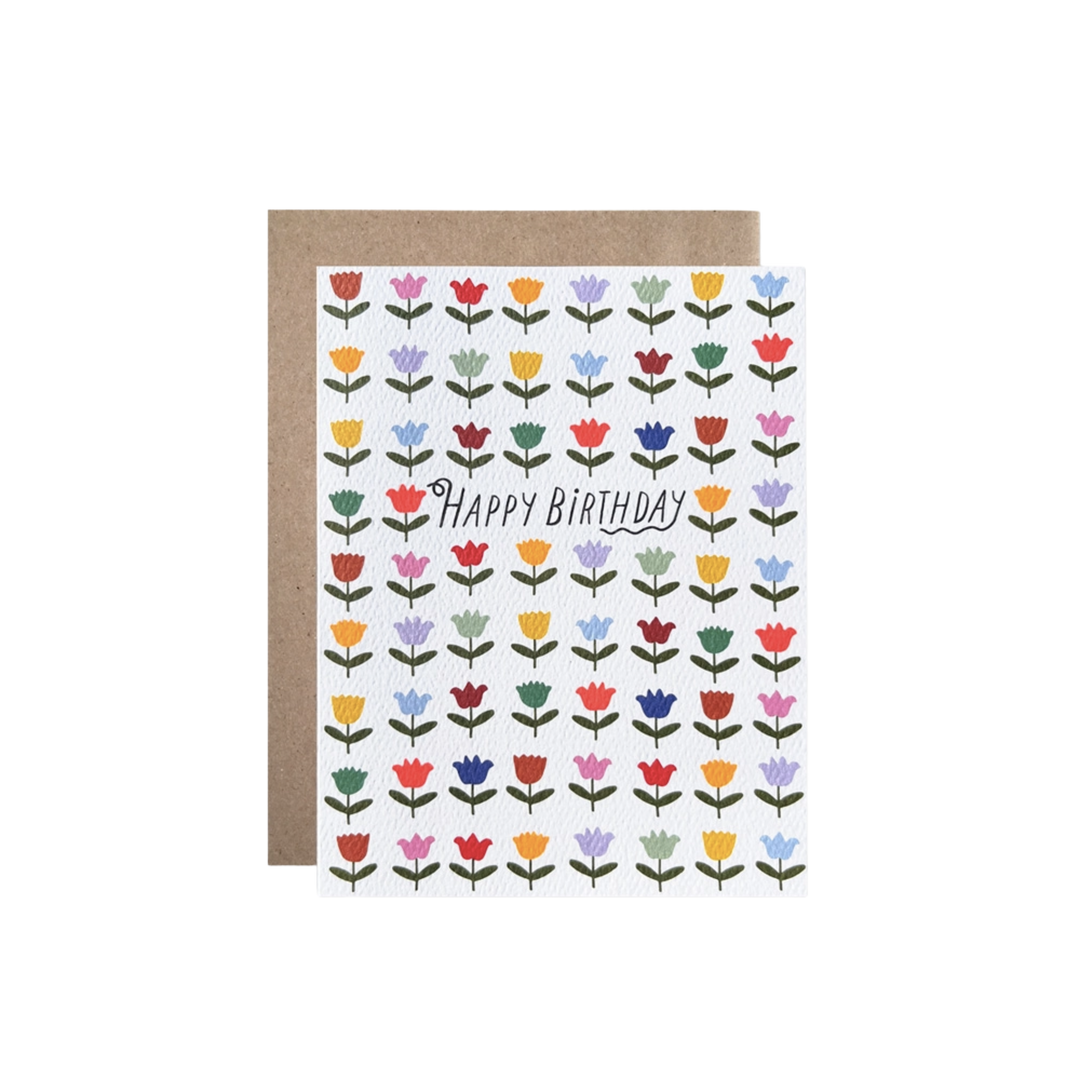 Happy Birthday Rainbow Tulips Greeting Card