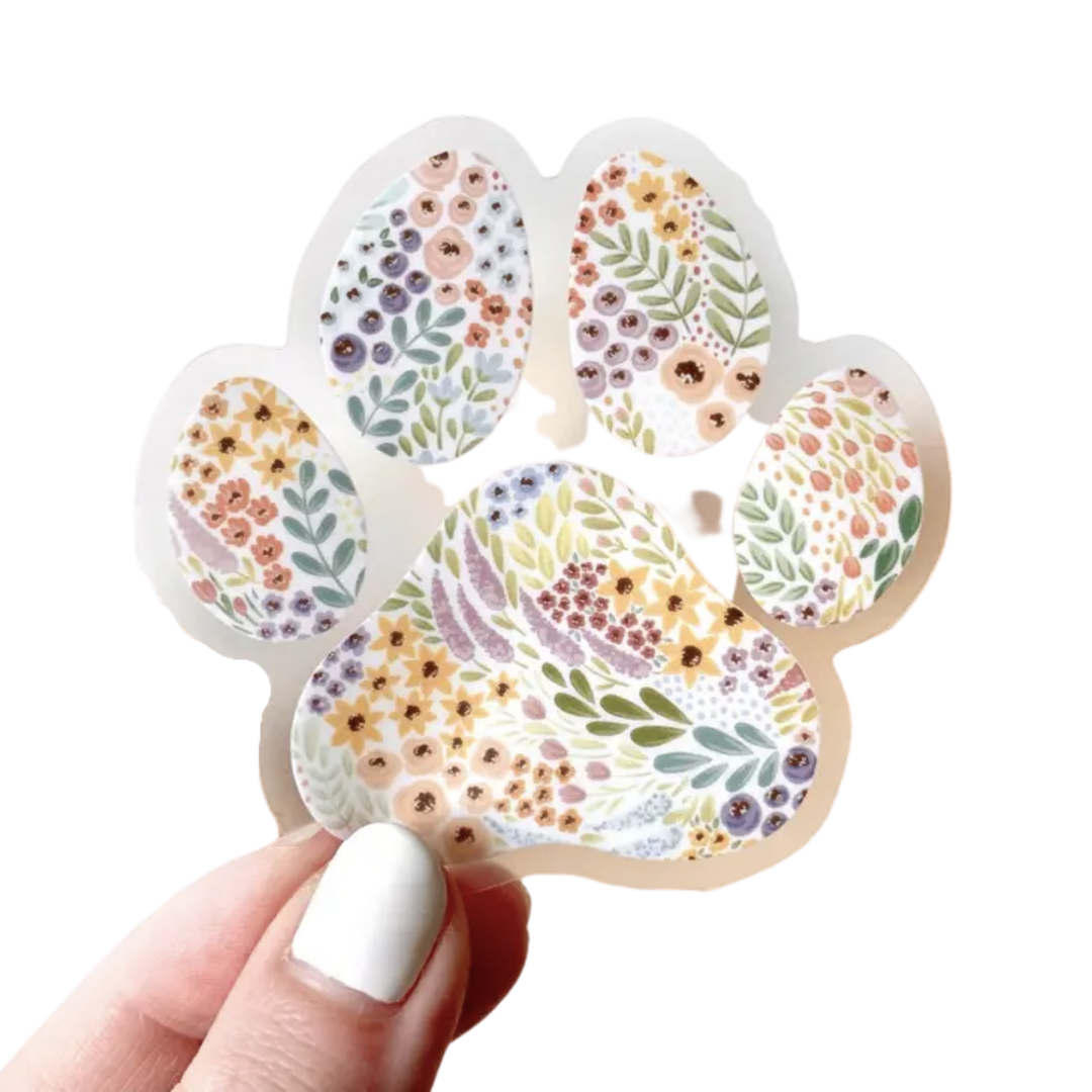 Floral Paw Print Clear Sticker