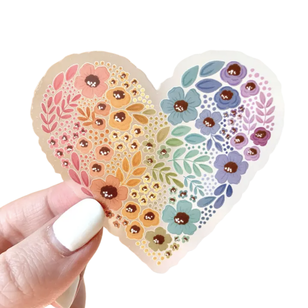 Pride Rainbow Floral Heart Clear Sticker