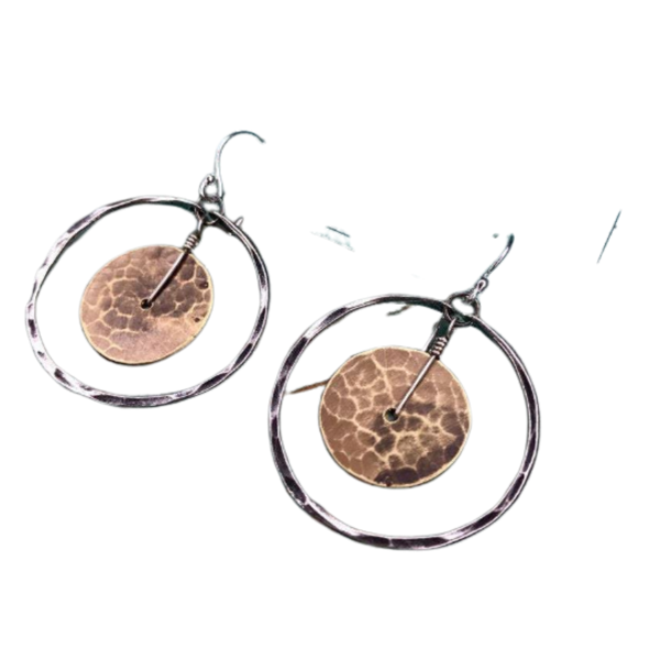 Circles Within Brass and Sterling Earrings - Small