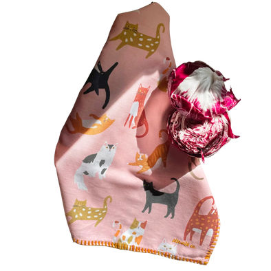 Cats Tea Towel - pink