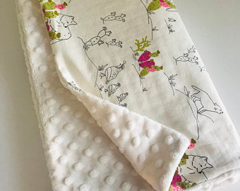 Organic Cotton Jersey + Minky Baby Blanket - Coyote Cactus