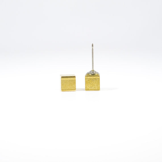 Gold Cube Post Earrings Large