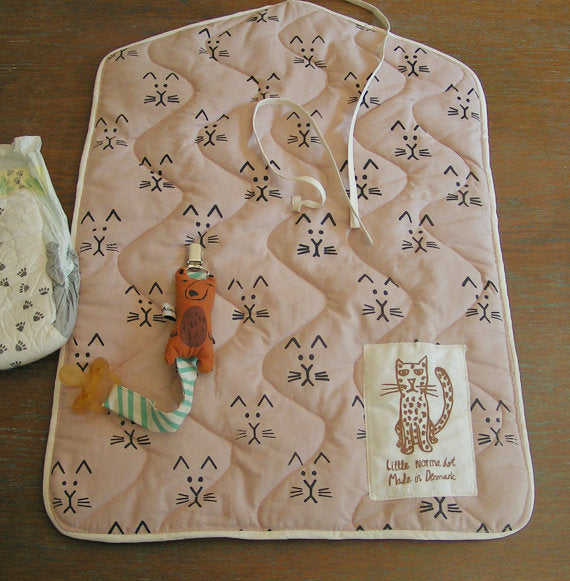 Changing Pad - Cat Print- Powder Rose