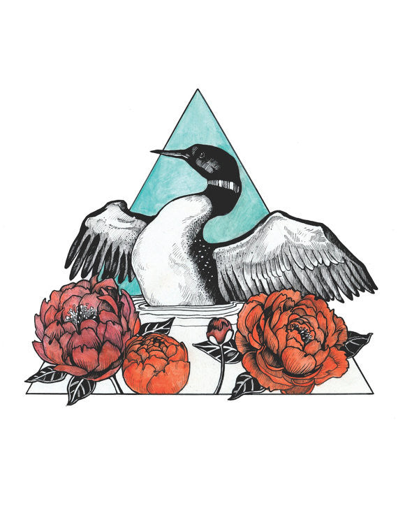 Loon and Peonies Print