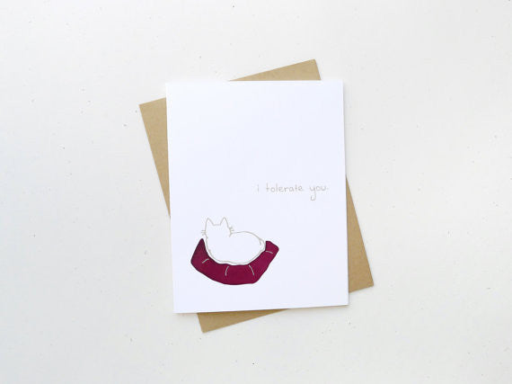 I Tolerate You Seated Cat Card // by Middle Dune