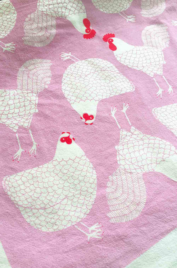Pink Chickens Tea Towel