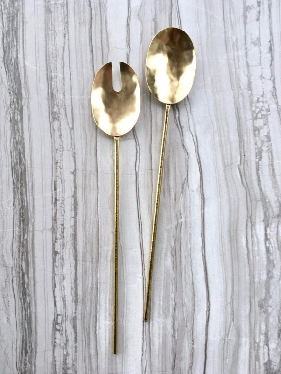 Serving Spoons // Brass Spoon and Fork Set