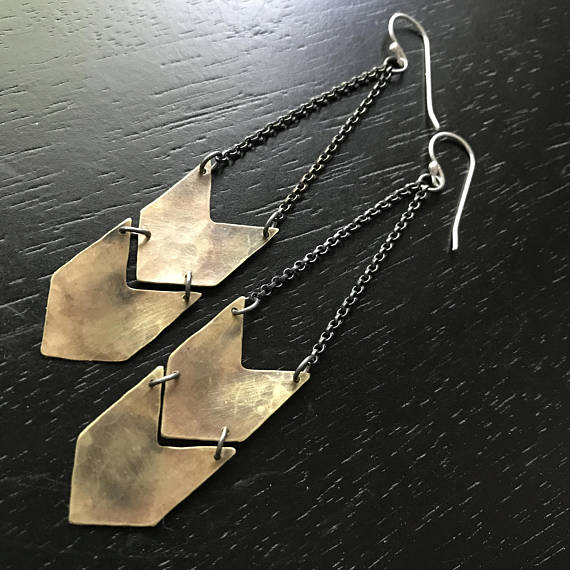 Chevron Earrings - Brass - Double