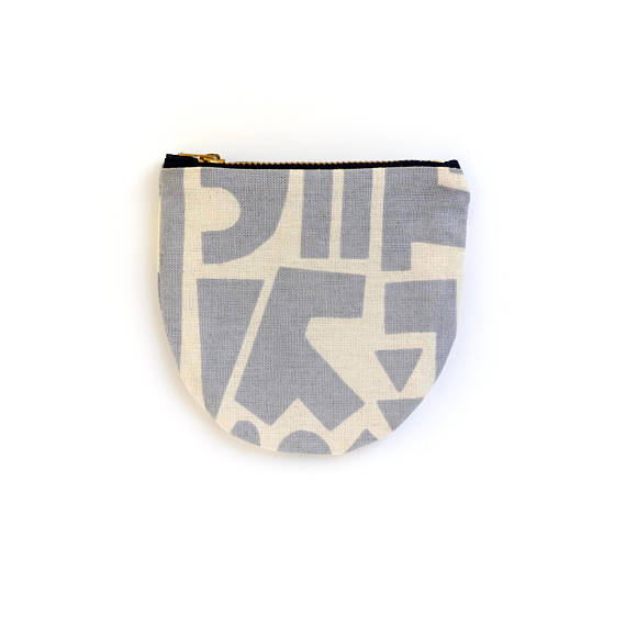 Grey Shapes Small Round Pouch- Geometric Modern Zip Wallet