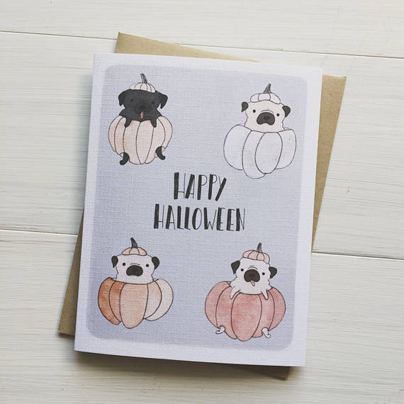 Halloween Pugs Greeting Card