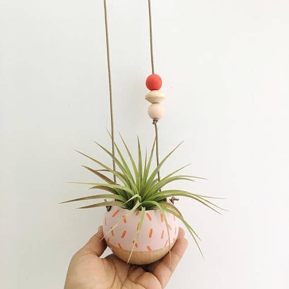 Mini Hanging Sphere Planter- Pink/Natural w/Orange Confetti
