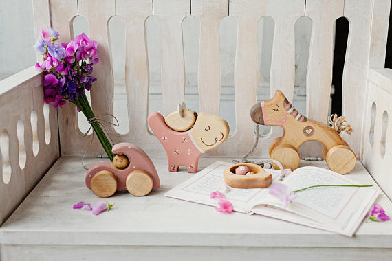 Wooden Pull Along Horse Toy - Pink