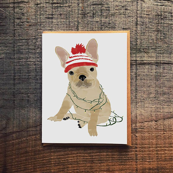Holiday French Bull Dog Greeting Card