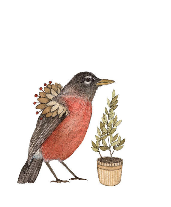 Critters and Plants: Robin - Art Print