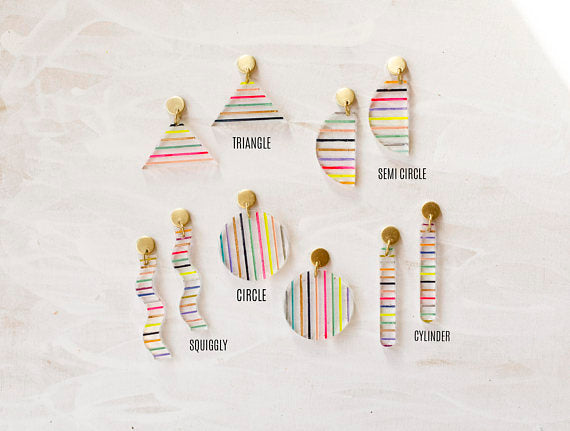Striped Acrylic Statement Dangle Earrings