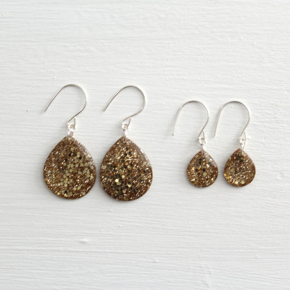Large Black and Gold Leaf Teardrop Earrings // by Tiny Galaxies