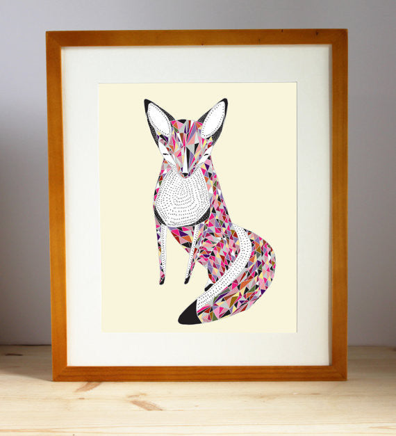 Quilted Fox Illustration 8x10 print